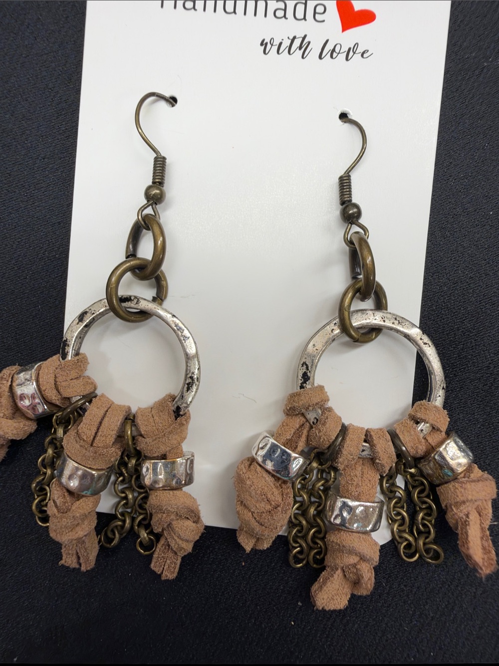 NEW Boho Tan Suede Knot & Chain Hoop Earrings - Picture 3 of 3